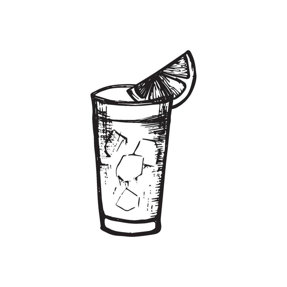 alcohol cocktail mojito. Hand drawn. Isolated element for summer menu, invitations, vacation design. vector