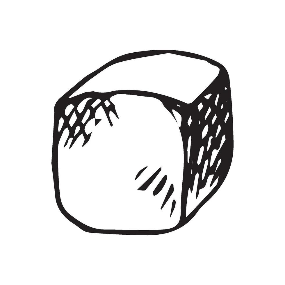 Cute single hand drawn ice cube for cocktail decoration. For menu or recipe. Doodle illustration, isolated on white backdrop vector