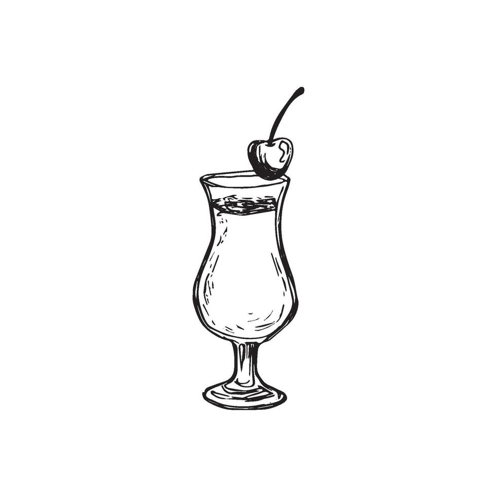 alcohol cocktail pino colada. Hand drawn. Isolated element for summer menu, invitations, vacation design. vector