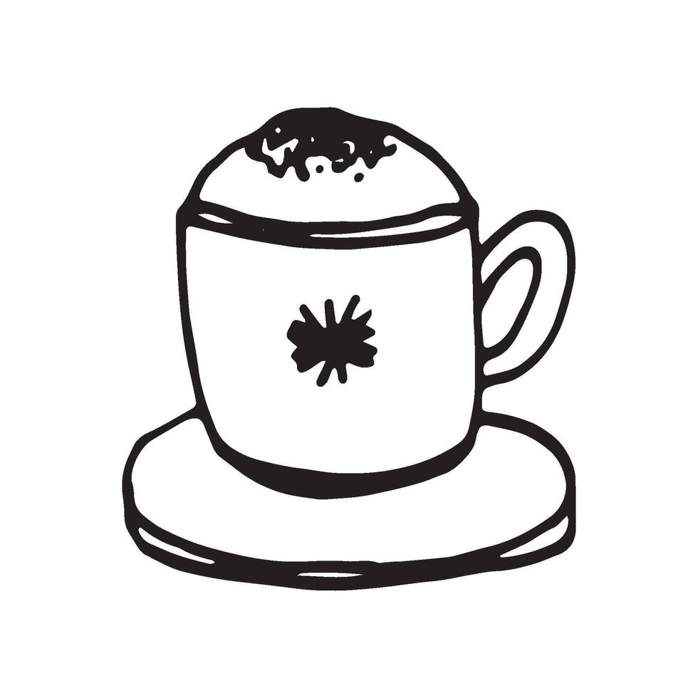 Single hand drawn cup of coffee, chocolate, cocoa, americano or cappuccino. Doodle illustration vector