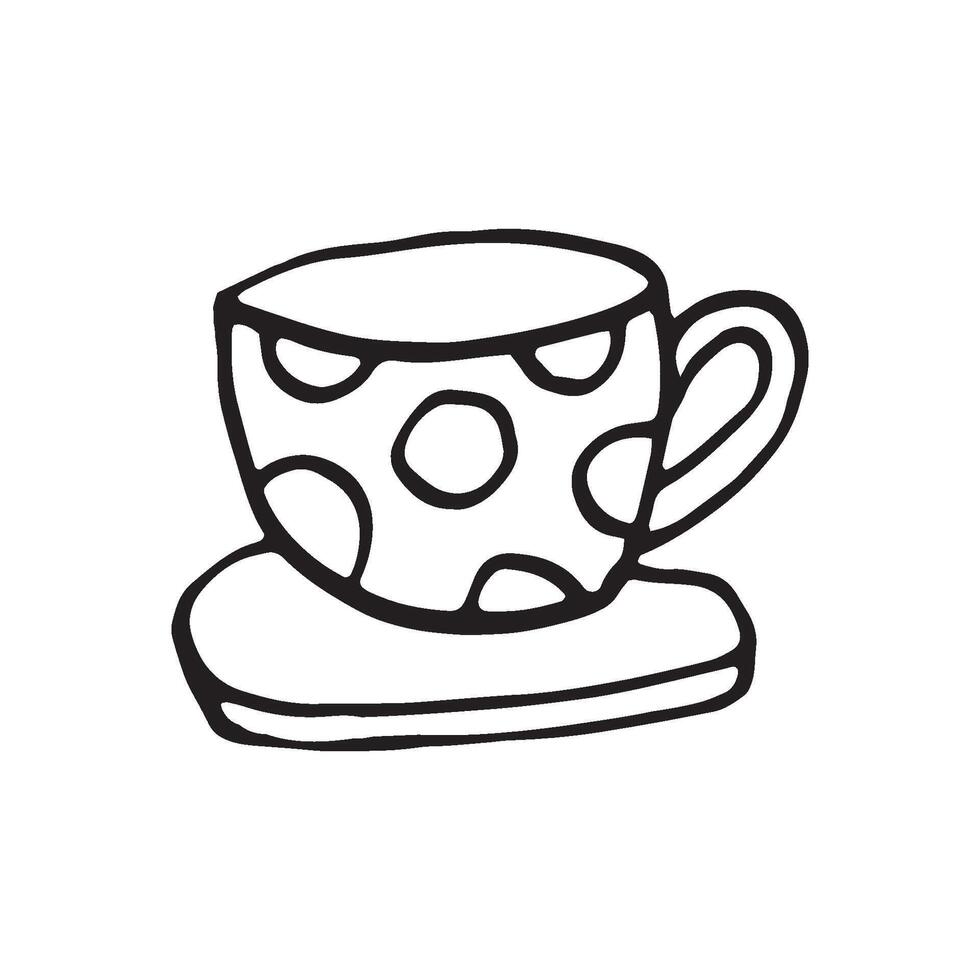 Single hand drawn cup of coffee, chocolate, cocoa, americano or cappuccino. Doodle illustration vector