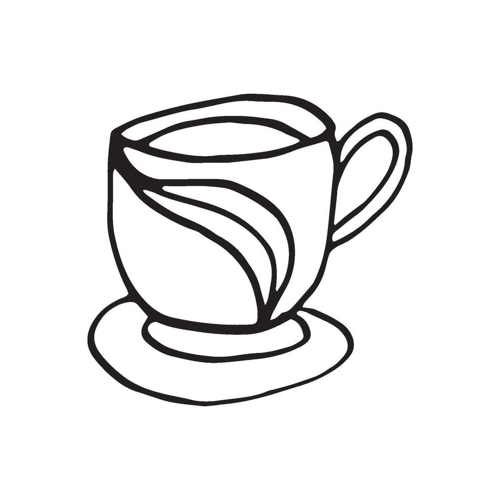 Single hand drawn cup of coffee, chocolate, cocoa, americano or cappuccino. Doodle illustration vector