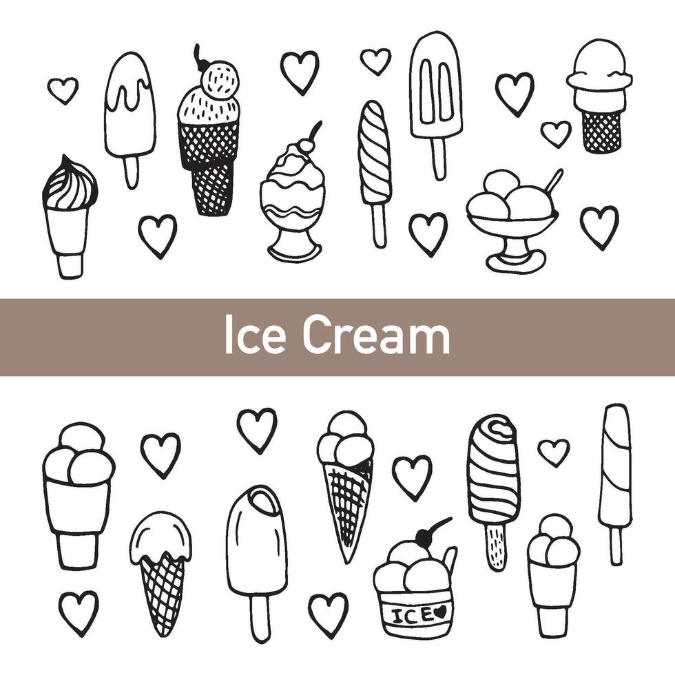 Set of hand drawn ice cream for recipe, culinary design. vector