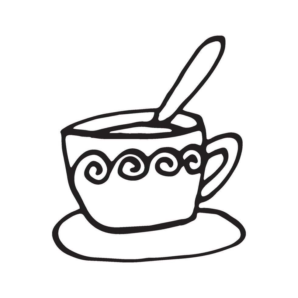 Single hand drawn cup of coffee, chocolate, cocoa, americano or cappuccino. Doodle illustration vector