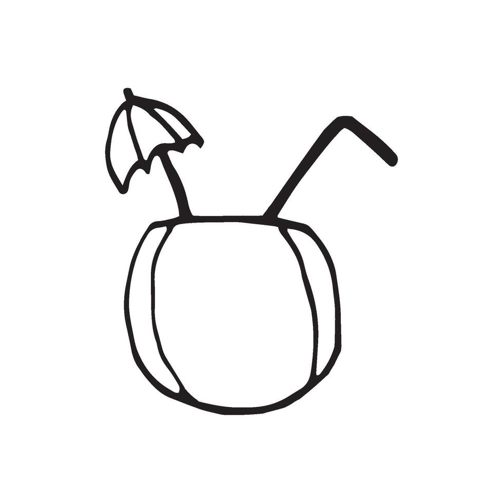 cocktails in coconut. Hand draw doodle. Isolated elements for summer menu, invitations, vacation design. vector