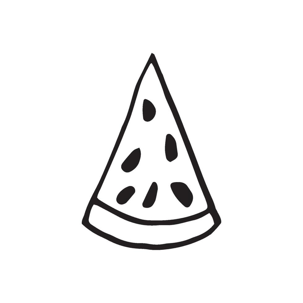 Single element of watermelon slice in doodle summer set. Hand drawn illustration for greeting cards, posters, stickers and seasonal design. vector