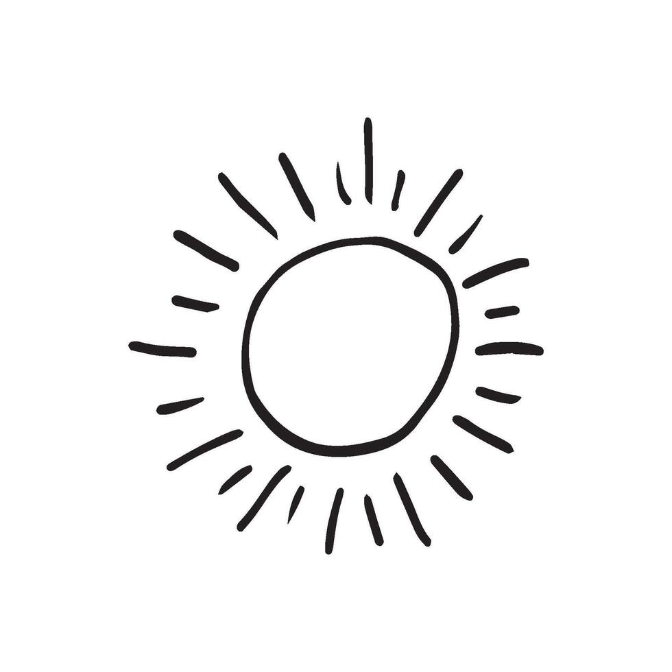 Single element of sun in doodle summer set. Hand drawn illustration for greeting cards, posters, stickers and seasonal design. vector