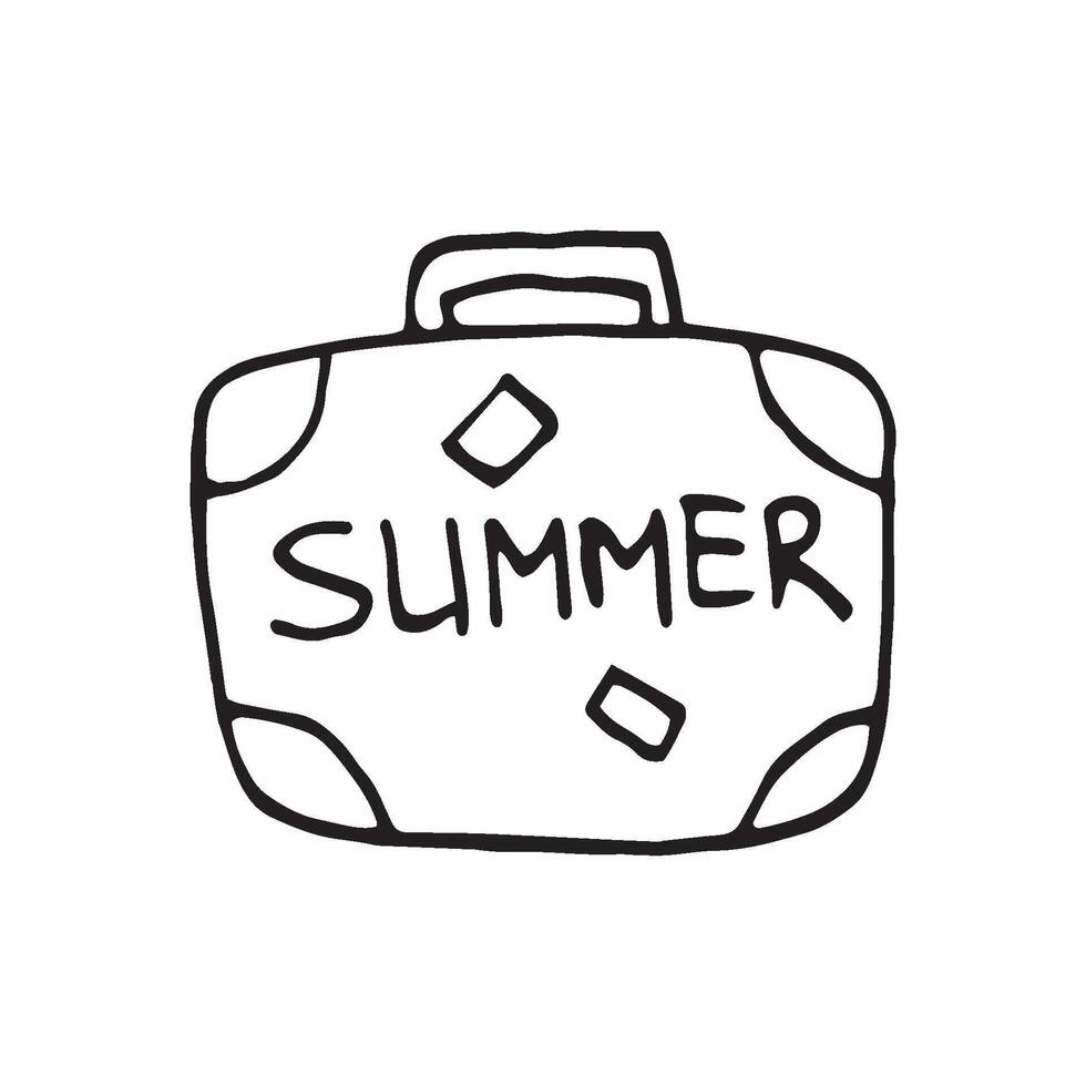 Single element of suitcase in doodle summer set. Hand drawn illustration for greeting cards, posters, stickers and seasonal design. vector