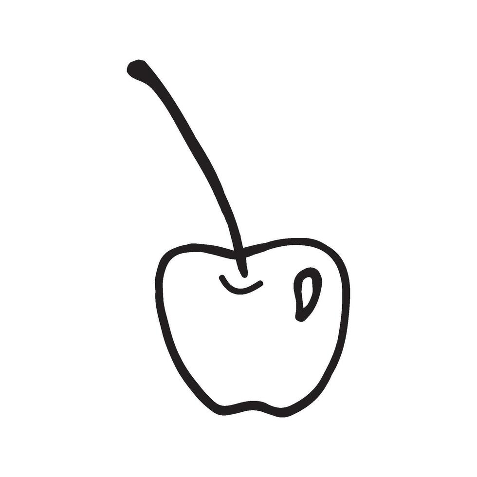 Single hand drawn cherry for greeting cards, posters, recipe, culinary design. Isolated on white background. Doodle illustration. vector