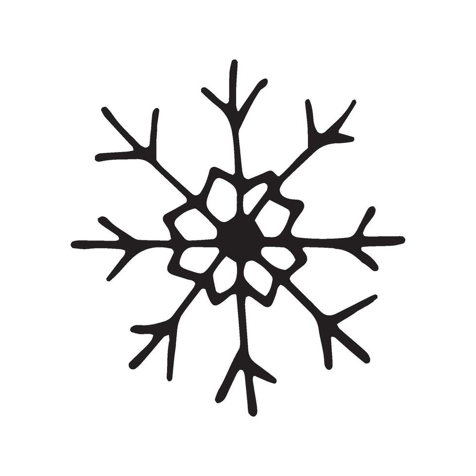 Single hand drawn snowflake. Doodle illustration. Winter element for greeting cards, posters, stickers and seasonal design. Isolated on white background vector
