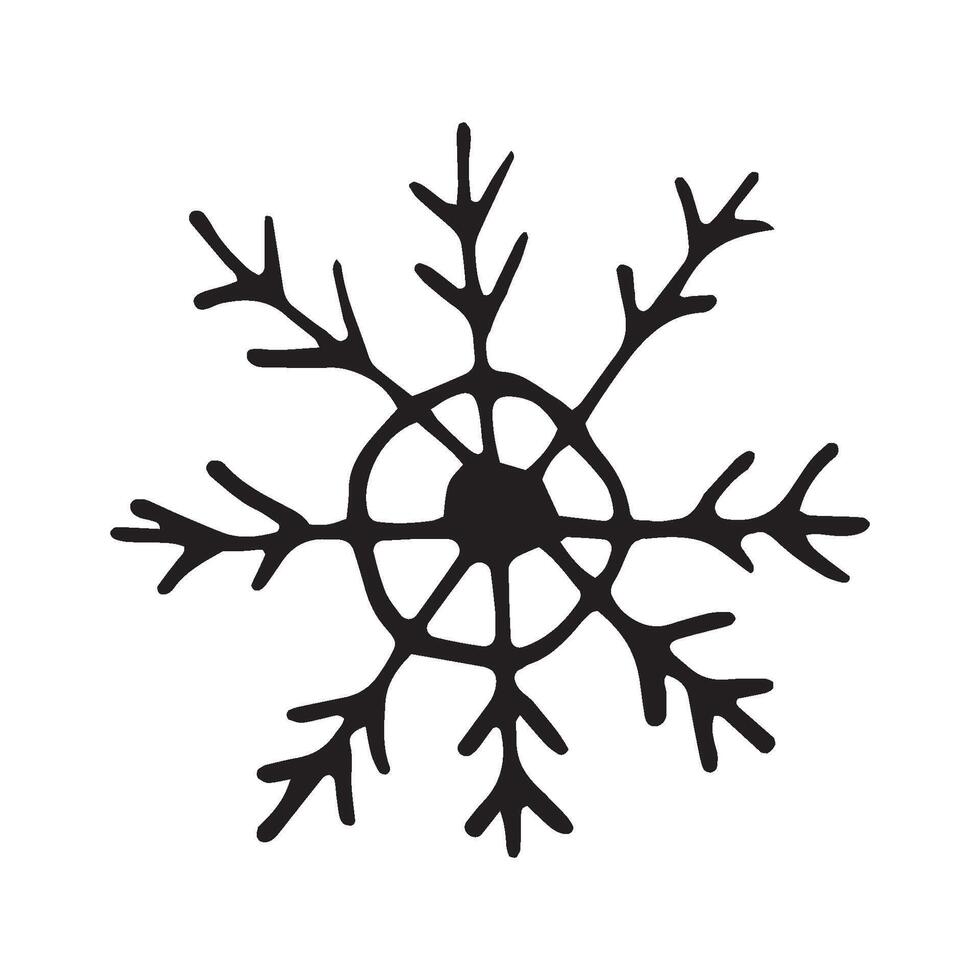 Single hand drawn snowflake. Doodle illustration. Winter element for greeting cards, posters, stickers and seasonal design. Isolated on white background vector