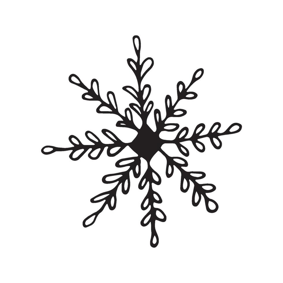 Single hand drawn snowflake. Doodle illustration. Winter element for greeting cards, posters, stickers and seasonal design. Isolated on white background vector