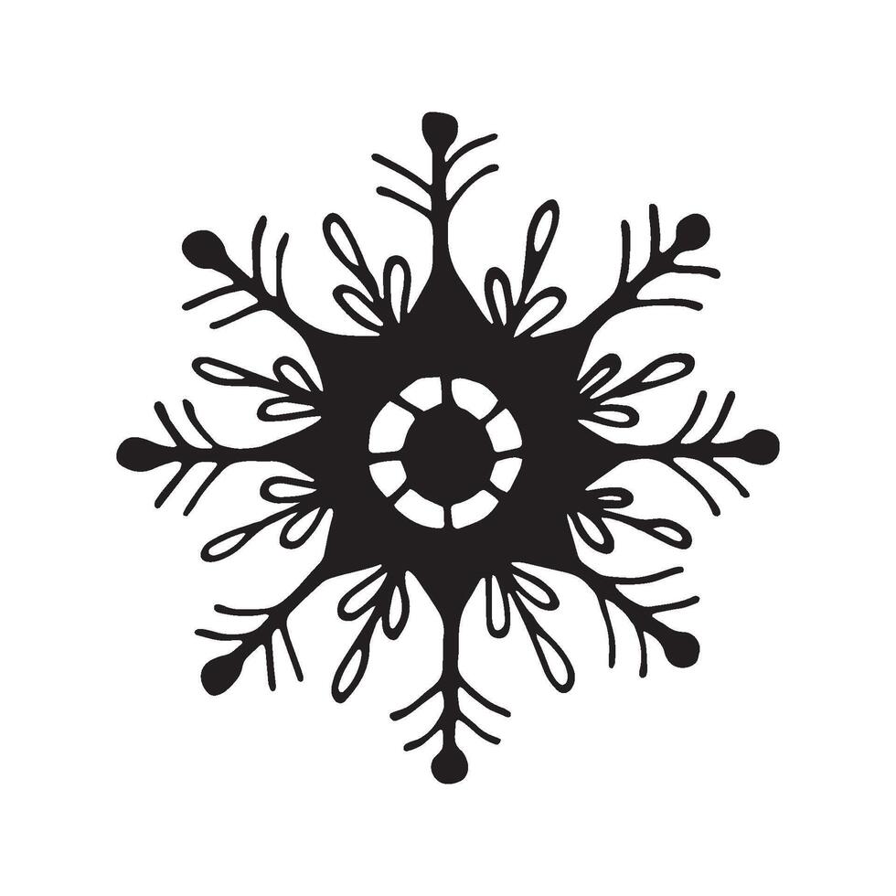 Single hand drawn snowflake. Doodle illustration. Winter element for greeting cards, posters, stickers and seasonal design. Isolated on white background vector