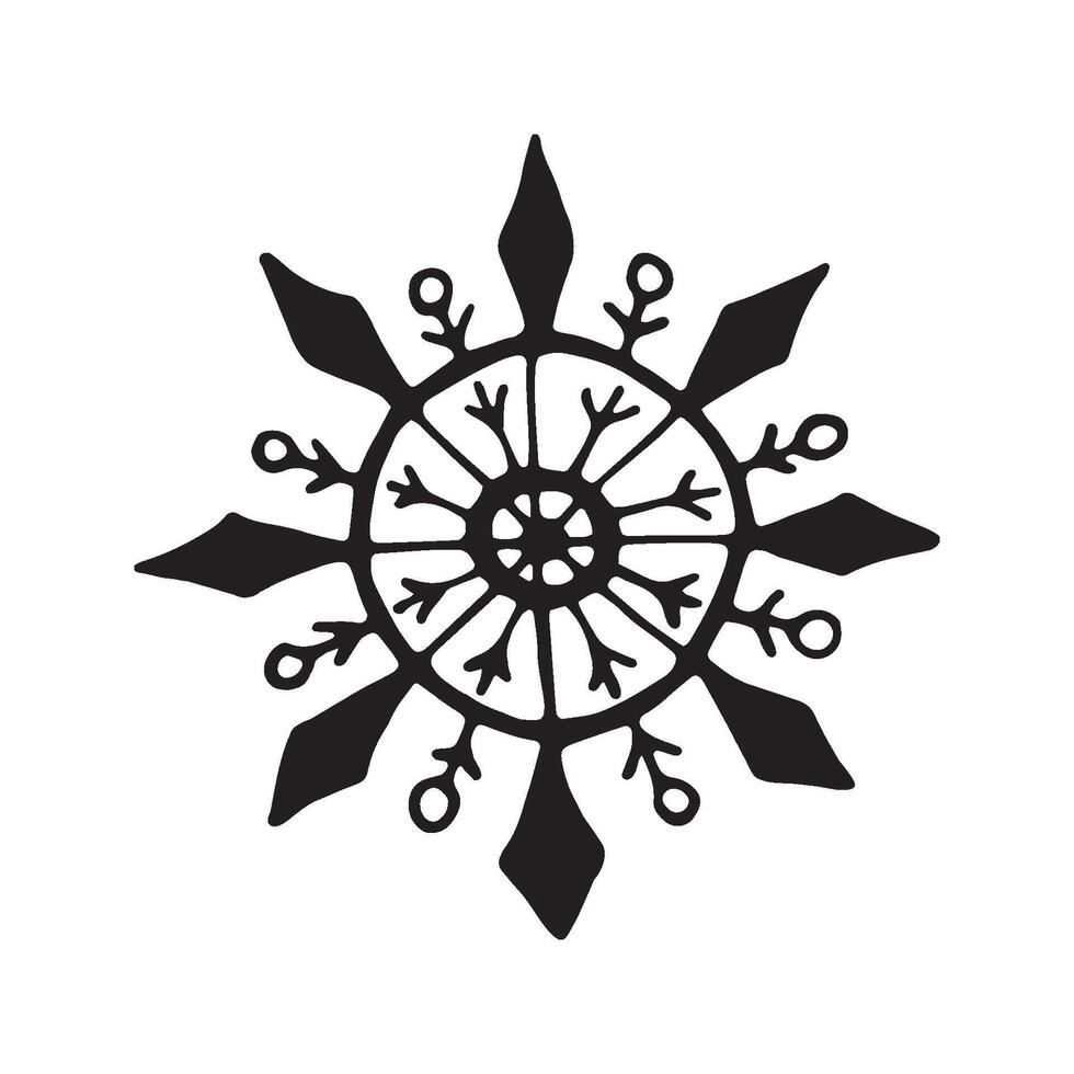 Single hand drawn snowflake. Doodle illustration. Winter element for greeting cards, posters, stickers and seasonal design. Isolated on white background vector