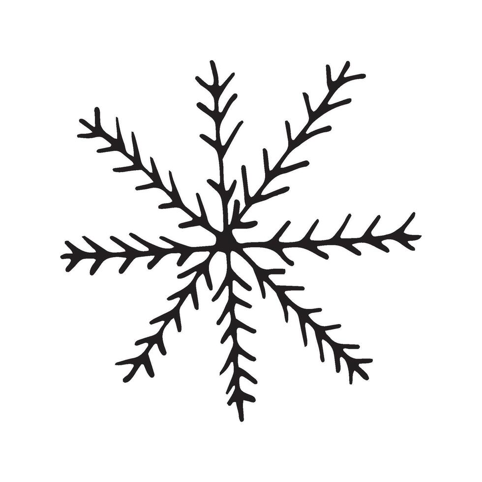 Single hand drawn snowflake. Doodle illustration. Winter element for greeting cards, posters, stickers and seasonal design. Isolated on white background vector
