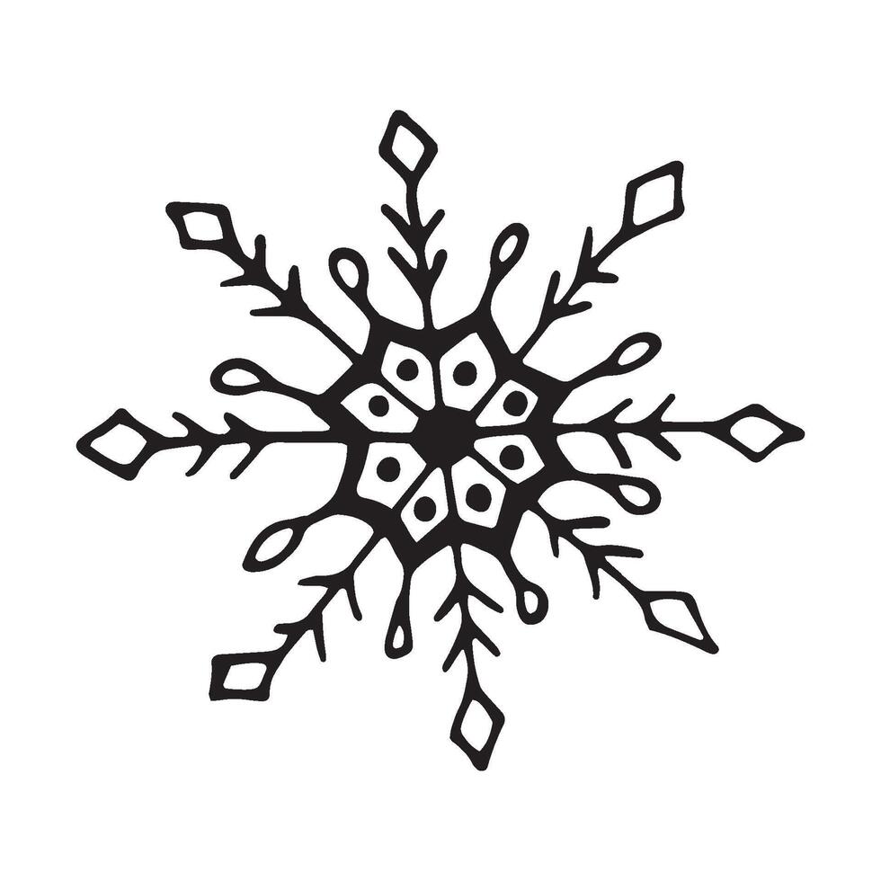 Single hand drawn snowflake. Doodle illustration. Winter element for greeting cards, posters, stickers and seasonal design. Isolated on white background vector