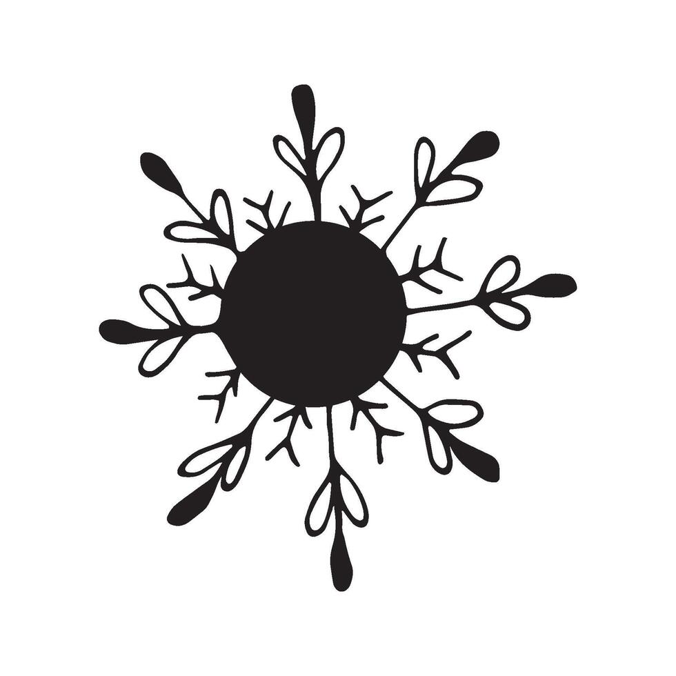 Single hand drawn snowflake. Doodle illustration. Winter element for greeting cards, posters, stickers and seasonal design. Isolated on white background vector