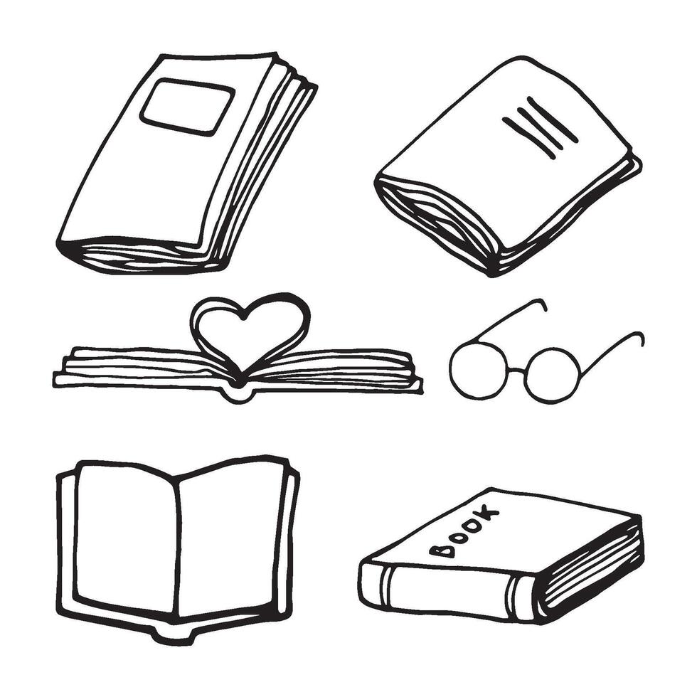 Set of hand drawn books. Doodle illustrations in cute scandinavian style. Element for greeting cards, posters, stickers and seasonal design. Isolated on white background vector
