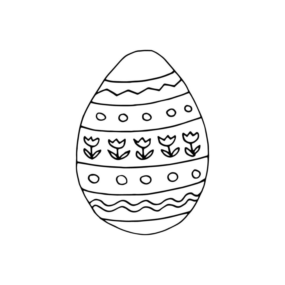 Hand drawn easter eggs with decoration. Doodle illustration in cute zenart style. Element for greeting cards, posters, stickers and seasonal design. Isolated on white background vector