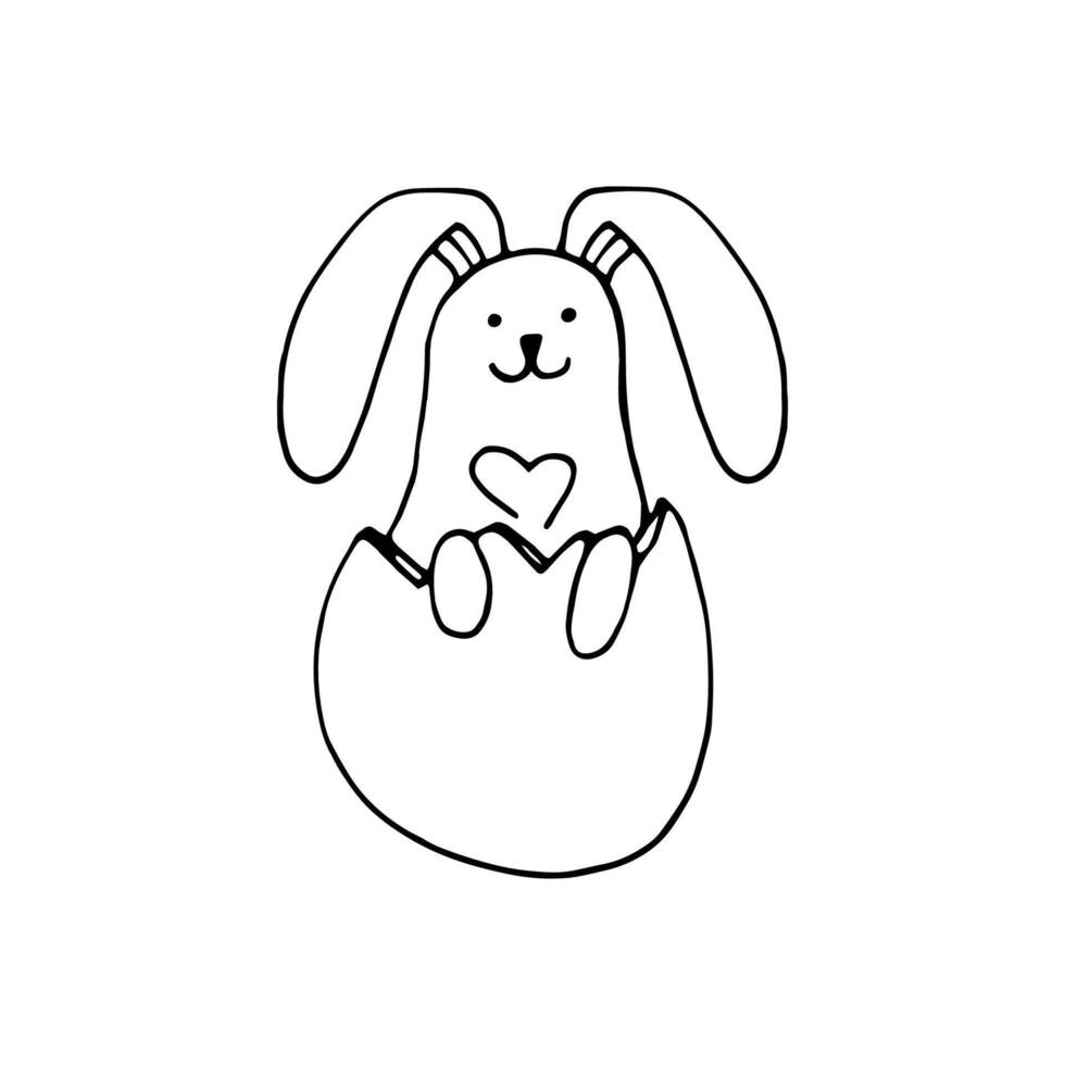 Super cute, adorable bunny with eggs for easter design. Funny, hand drawn illustration in doodle style for poster, banner, print, decoration kids playroom or greeting card. vector