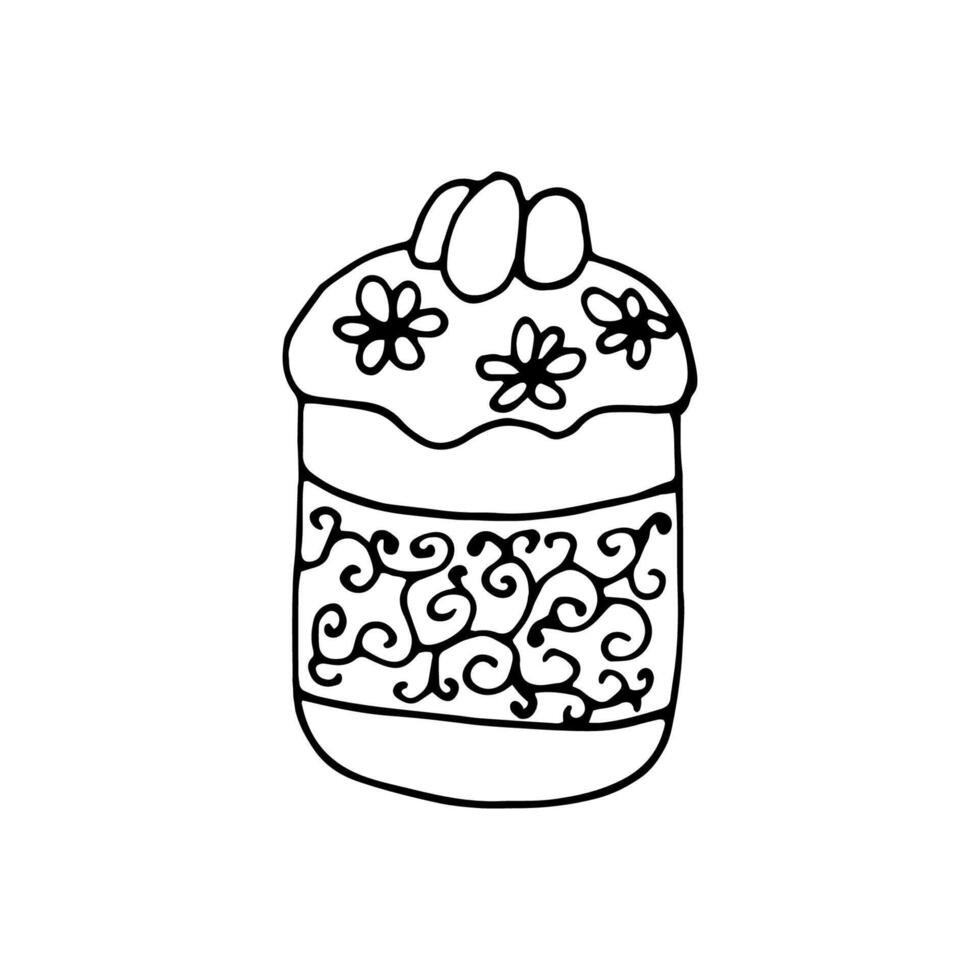 Hand drawn easter cake, bread. Doodle illustration in cute style. Element for greeting cards, posters, stickers and seasonal design. Isolated on white background vector