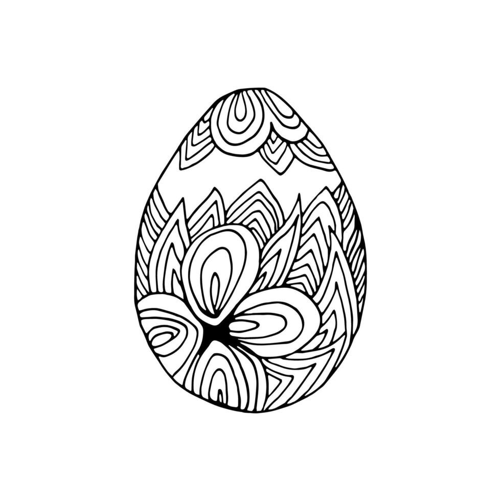 Hand drawn easter eggs with decoration. Doodle illustration in cute zenart style. Element for greeting cards, posters, stickers and seasonal design. Isolated on white background vector