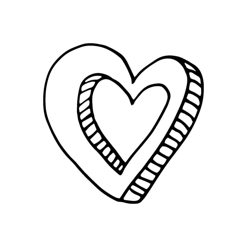 Simple doodle heart for valentine day cards, posters, wrapping and design. Hand drawn heart, isolated on white backdrop. Geometric shape, symbol Valentine Day illustration. vector