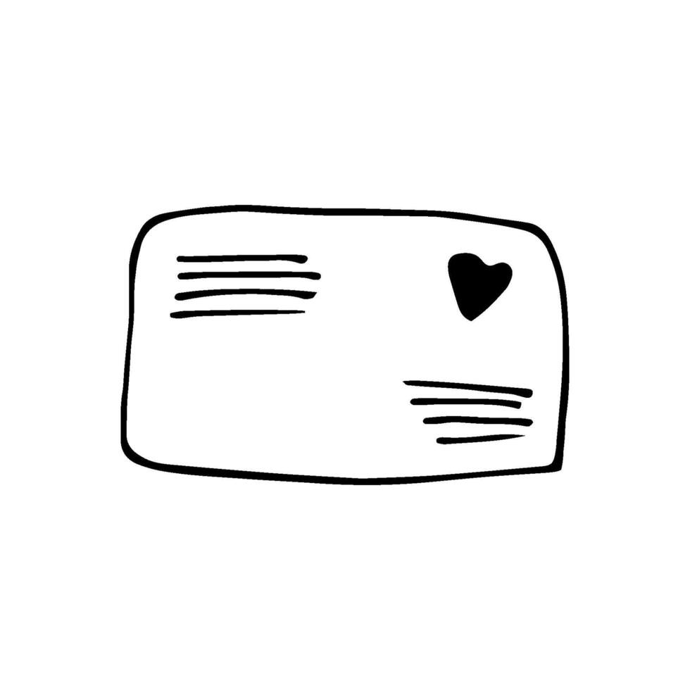 Cute doodle love letter, envelope with heart icons. Hand drawn illustration. Sweet element for greeting cards, posters, stickers and seasonal design. Isolated on white background vector