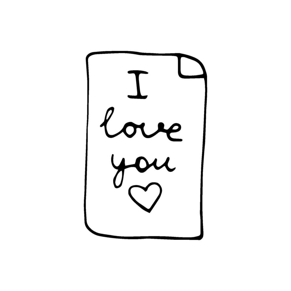 Cute doodle love letter, envelope with heart icons. Hand drawn illustration. Sweet element for greeting cards, posters, stickers and seasonal design. Isolated on white background vector