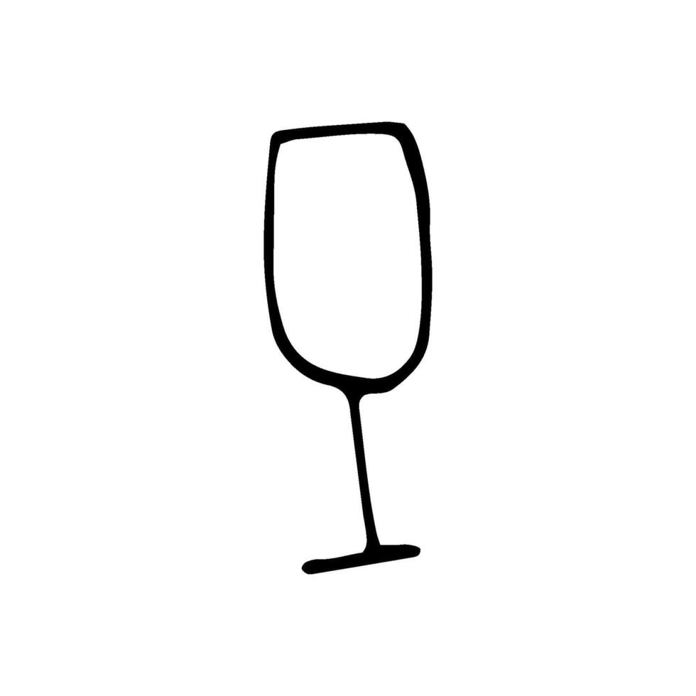 Single hand drawn glasses of champagne for New Year, Xmas, or Valentine's day, marriage, proposal. For greeting cards and seasonal design. Doodle illustration isolated on white background. vector