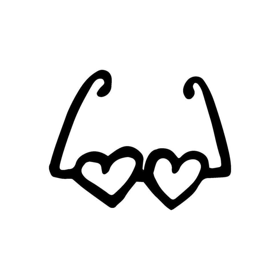 Single hand drawn sunglasses with hearts. Doodle illustration. Cute element for greeting cards, posters, stickers and seasonal design. Isolated on white background vector
