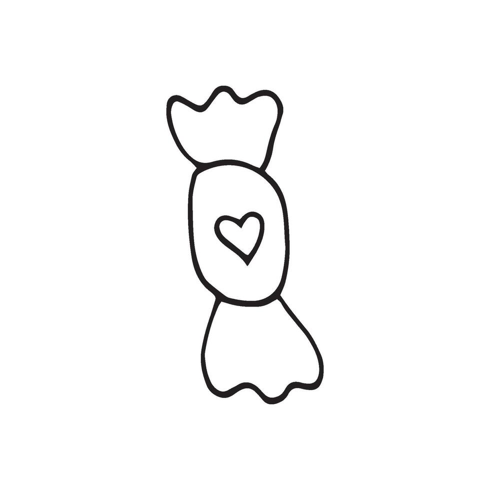 Single hand drawn element candy with heart for greeting cards, posters, stickers and seasonal design. Isolated on white background. Doodle illustration. vector