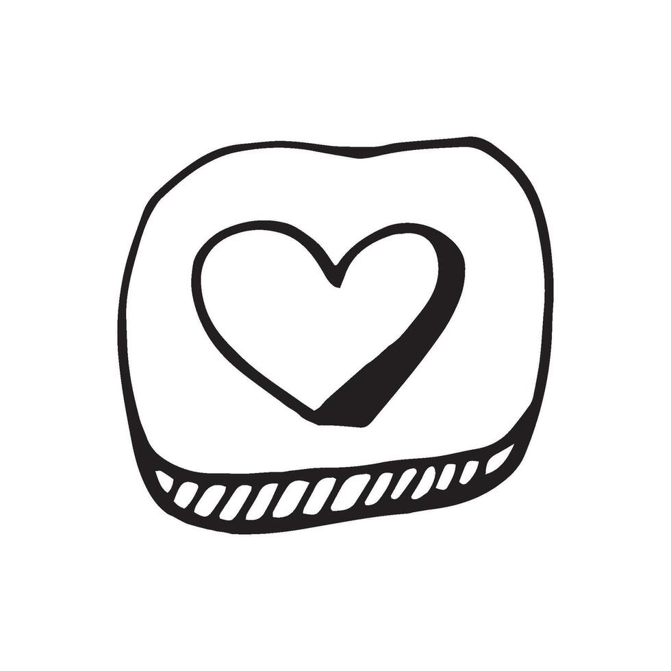 Simple doodle heart button for valentine's day cards, posters, wrapping and design. Hand drawn heart, isolated on white backdrop. Geometric shape, symbol Valentine's Day illustration. vector