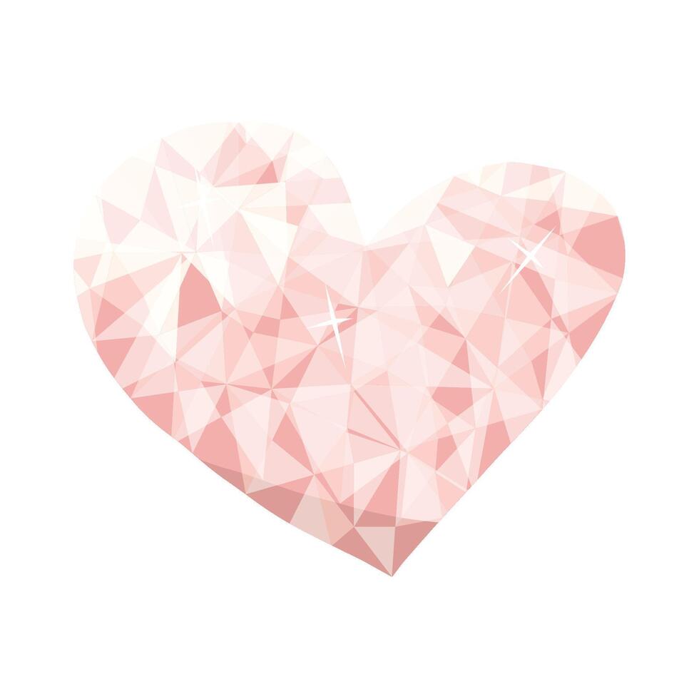 Diamond low poly heart for valentine's day cards, posters, wrapping and design. Original origami paper pink heart, isolated on white backdrop. Geometric rumpled triangular style illustration. vector