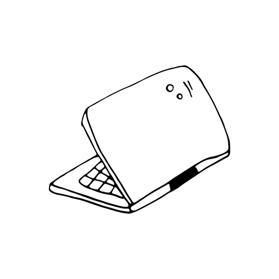 Single element of laptop, computer in doodle business set. Hand drawn illustration for cards, posters, stickers and professional design. vector