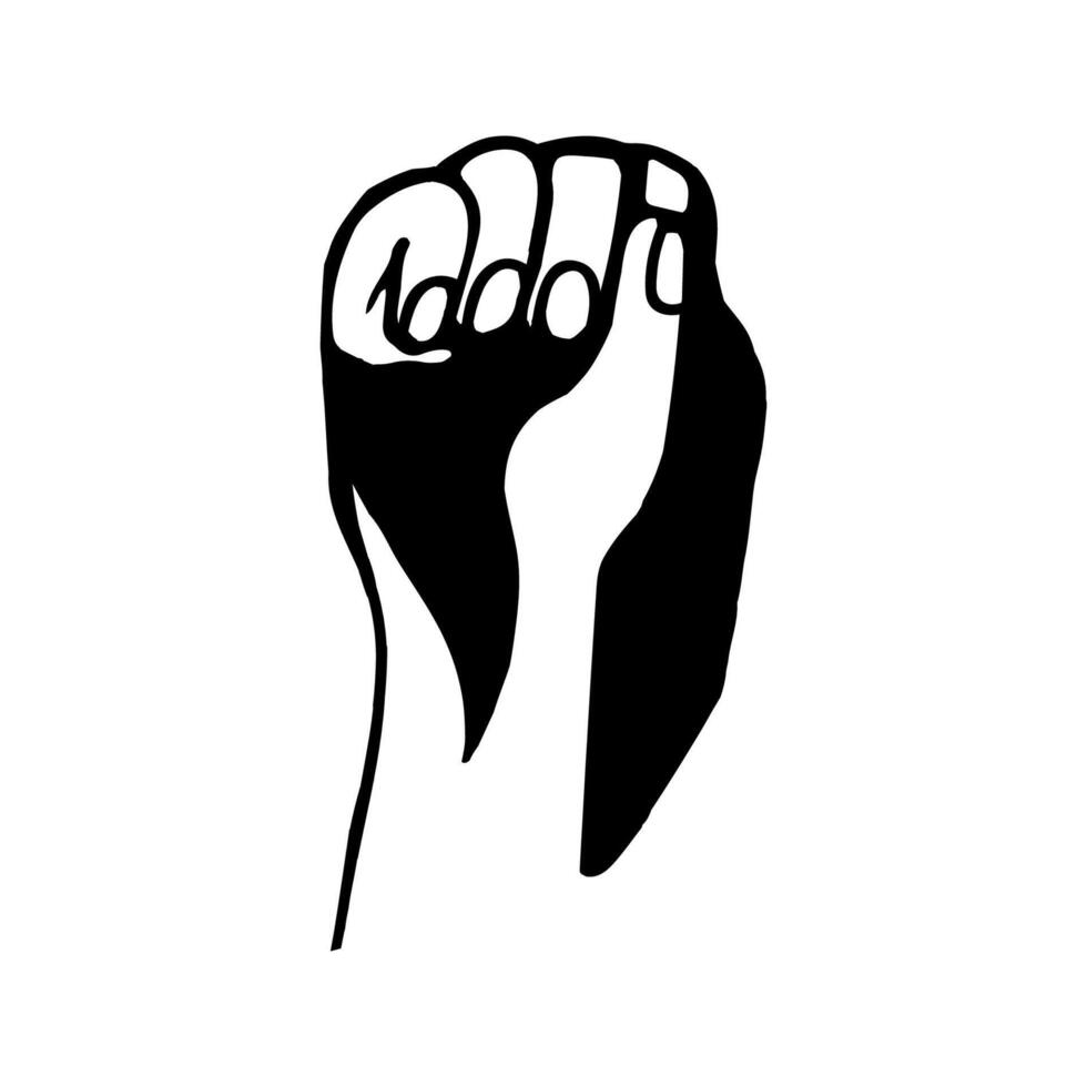 Hand drawn doodle illustration of fist. Women concept design. Symbols of feminism and body positivity movement. vector