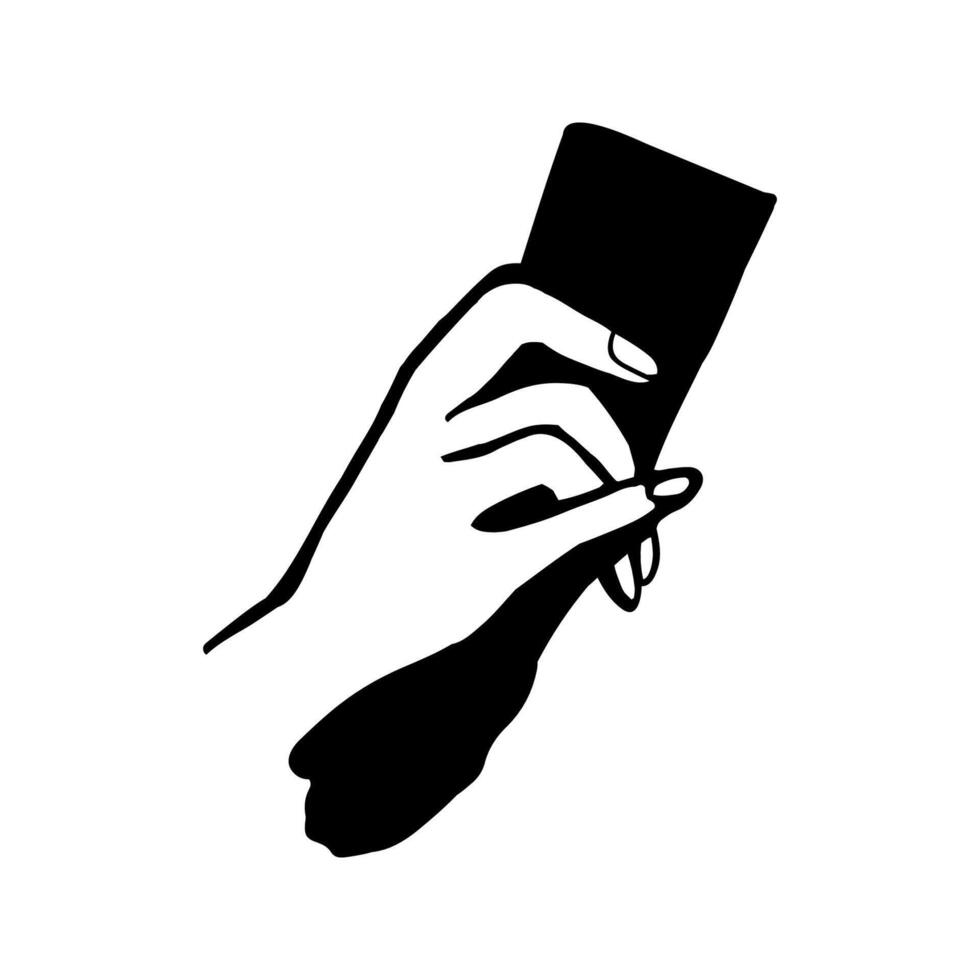 Hand drawn doodle illustration of palm, hand with ticket. Women concept design. Symbols of feminism and body positivity movement. Pointer sign, gesture vector