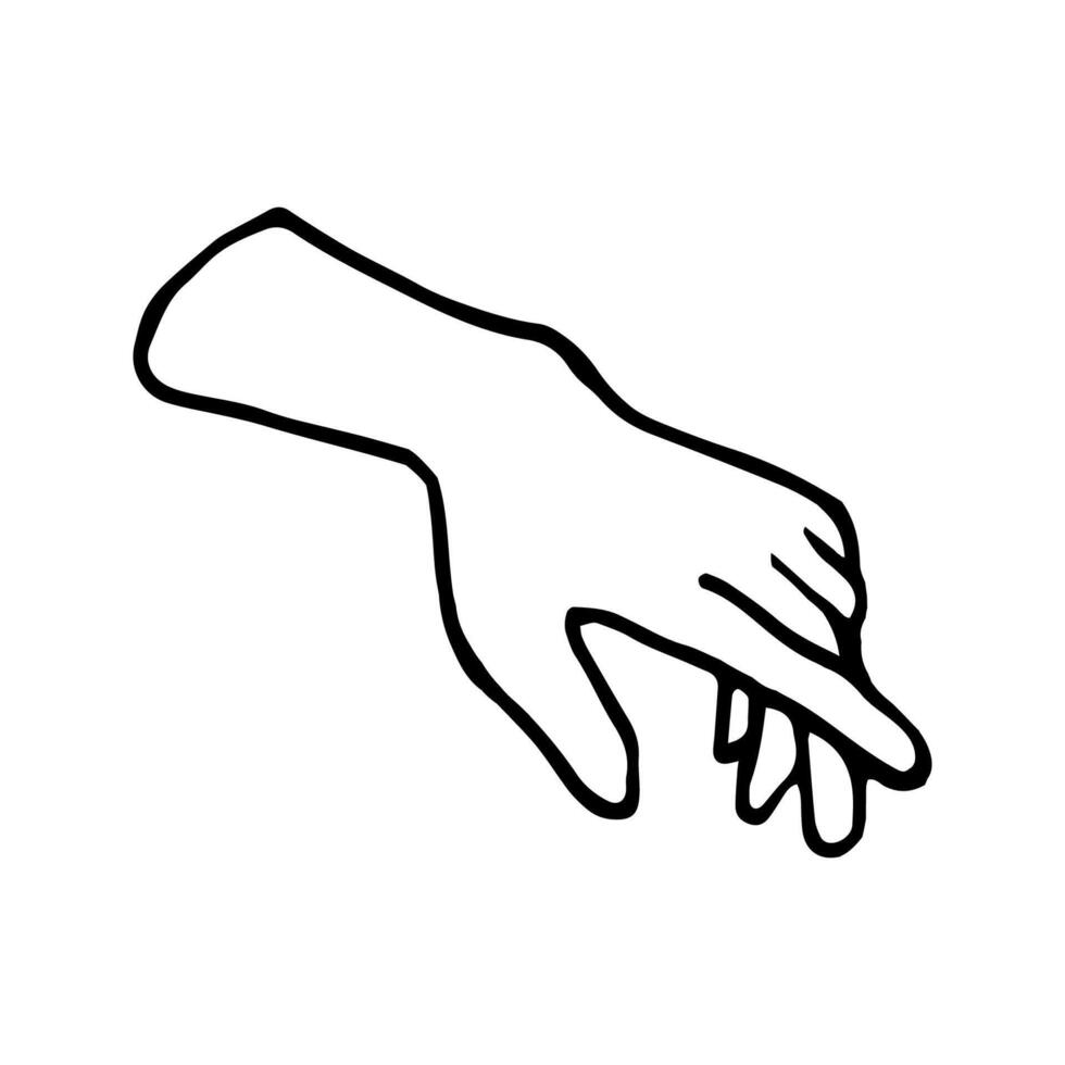 Hand drawn doodle illustration of palm, hand. Human concept design. Pointer sign, gesture vector