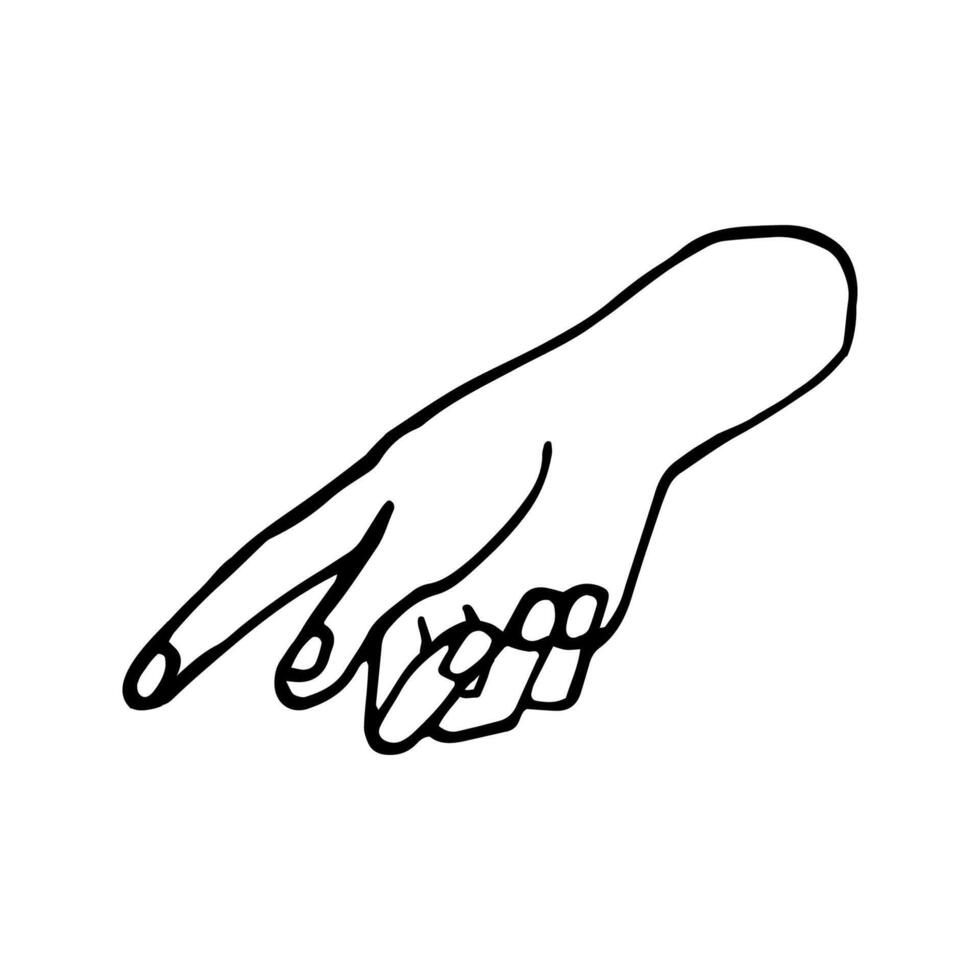 Hand drawn doodle illustration of palm, hand. Human concept design. Pointer sign, gesture vector