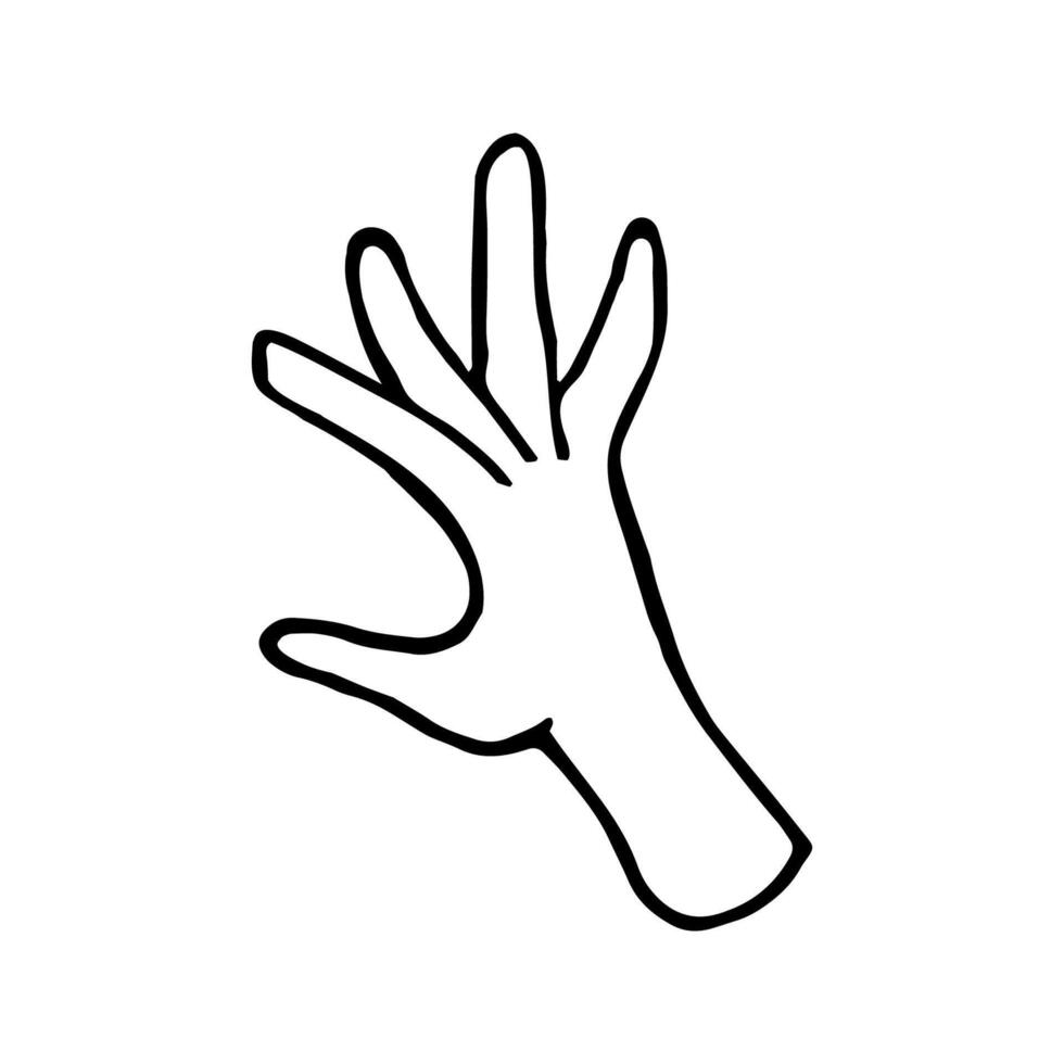Hand drawn doodle illustration of palm, hand. Human concept design. Pointer sign, gesture vector
