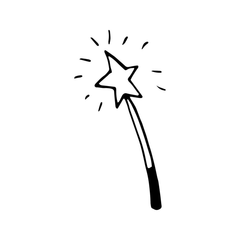 Doodle elements about magic wand. Hand drawn illustration with esoteric symbols. Isolated on white backdrop. vector