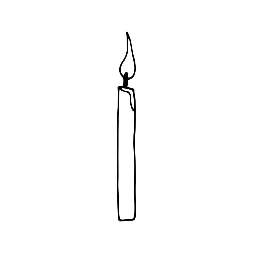 Single hand drawn element of candle. Doodle illustration. Winter elements for greeting cards, posters, stickers and seasonal design. Isolated on white background vector