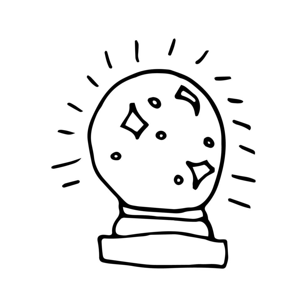 Single hand drawn element of magic globe. Doodle illustration for greeting cards, posters, stickers and nail design. Isolated on white background vector