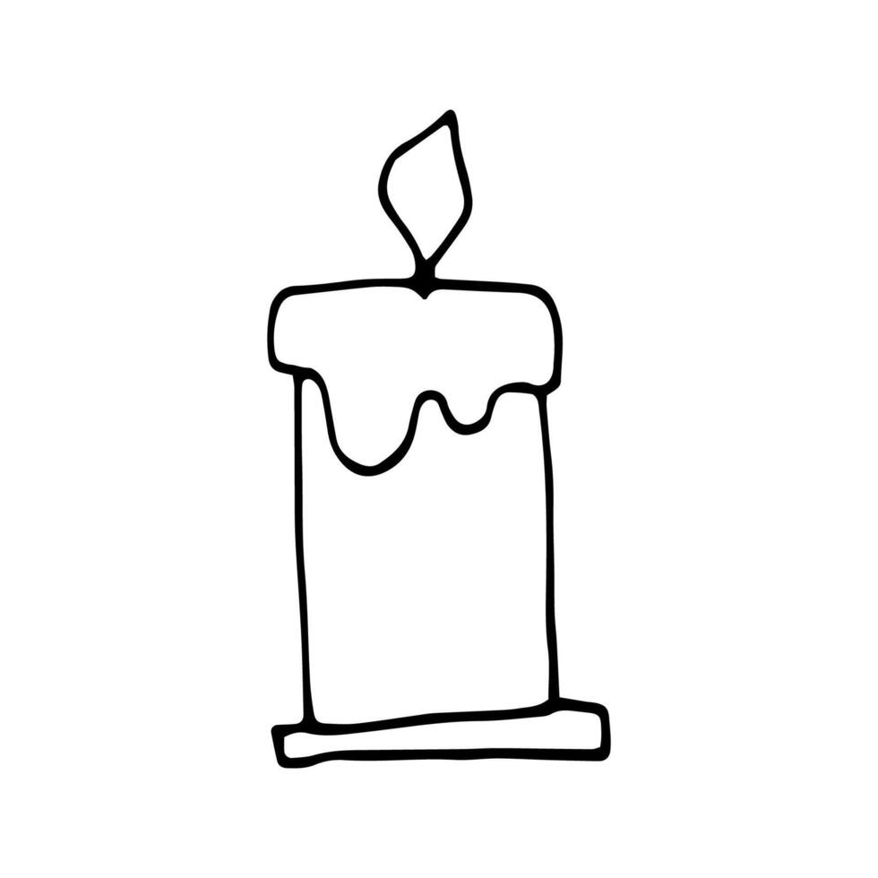 Single hand drawn element of candle. Doodle illustration. Winter elements for greeting cards, posters, stickers and seasonal design. Isolated on white background vector
