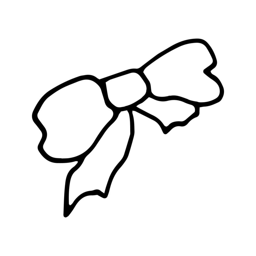 Cute single hand drawn ribbon, bow. Doodle illustration for wedding and nursery design, logo and greeting card. vector