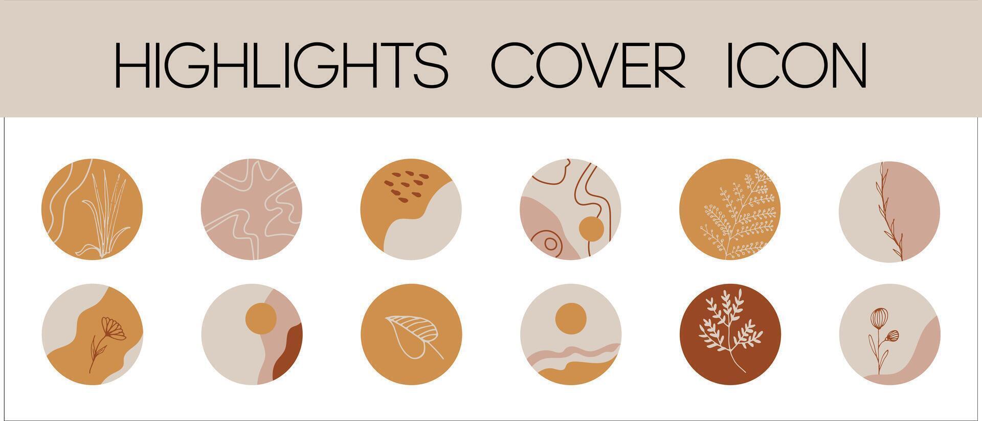 Highlights cover icon set for social media stories. Abstract set in circle with shapes and flowers. vector