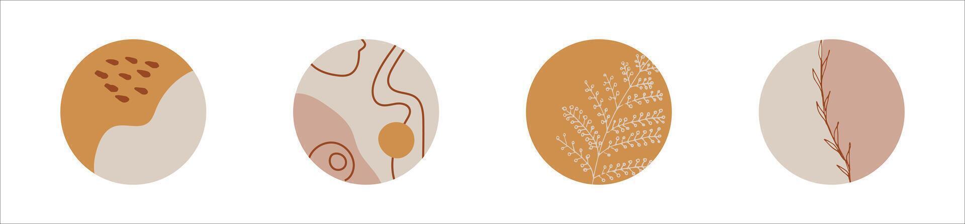 Highlights cover icon set for social media stories. Abstract set in circle with shapes and flowers. vector
