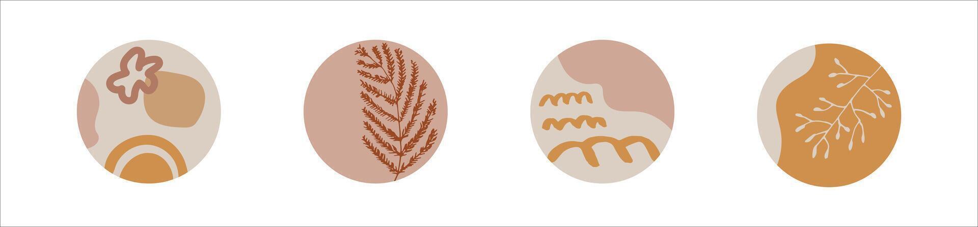 Highlights cover icon set for social media stories. Abstract set in circle with shapes and flowers. vector
