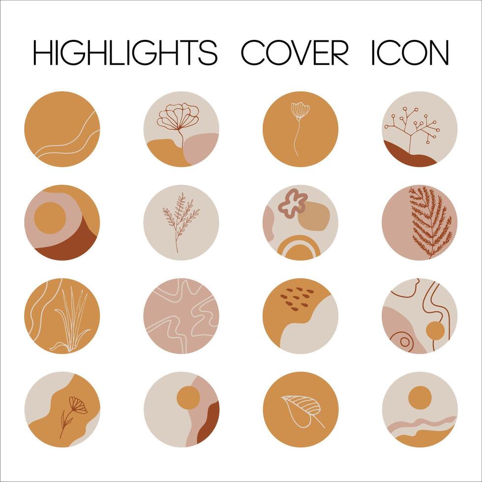 Highlights cover icon set for social media stories. Abstract set in circle with shapes and flowers. vector