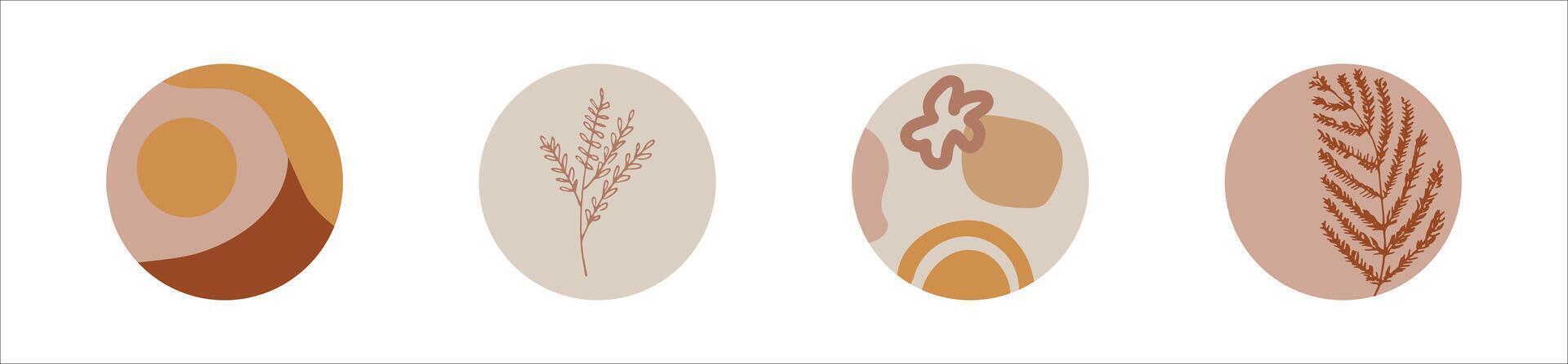 Highlights cover icon set for social media stories. Abstract set in circle with shapes and flowers. vector